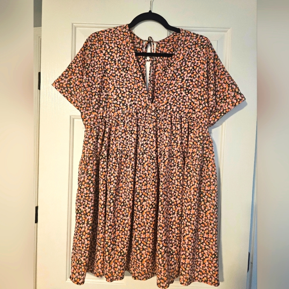Petal & Pup Pink Orange Black Floral Dress | S-M